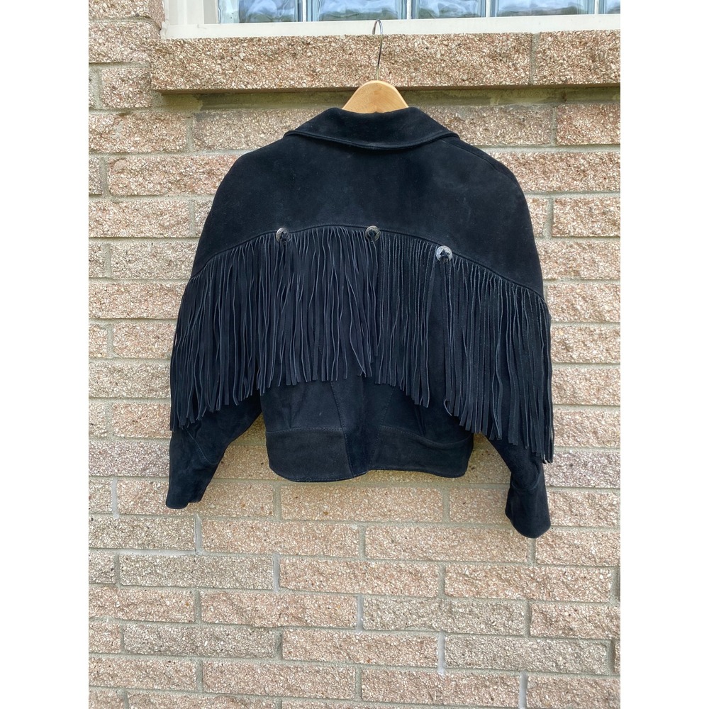 Vintage Suede Fringe Western Black Jacket Small Cowboy Festival Americana Boho - Picture 2 of 7